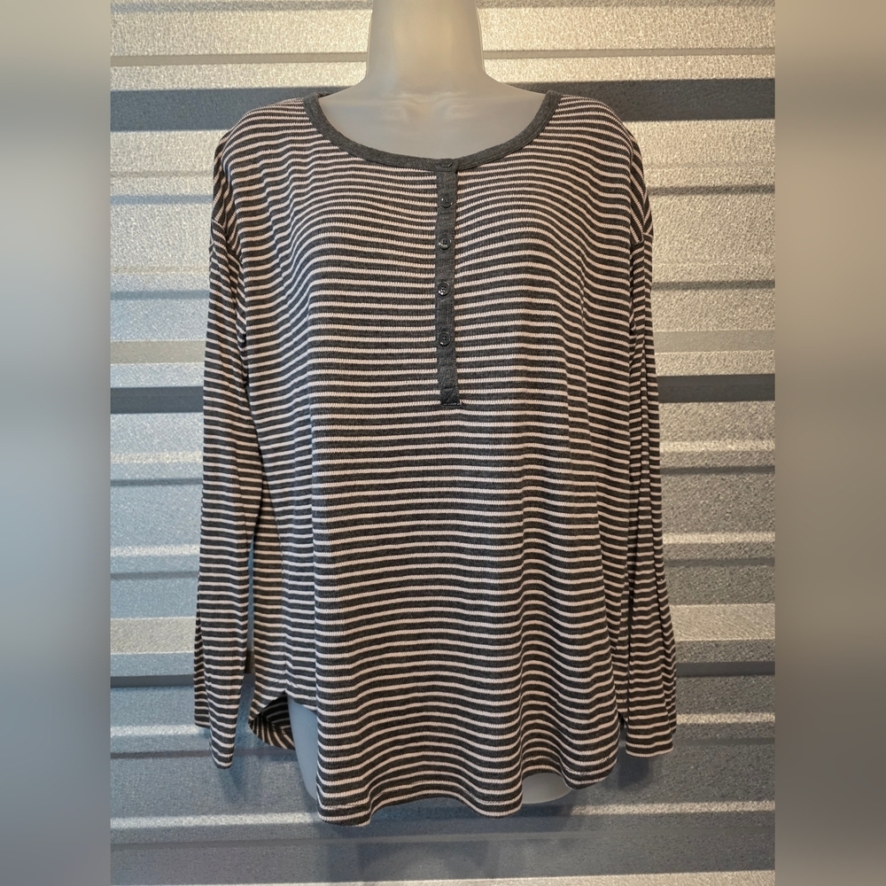 GAP Black and White Striped Henley Long Sleeve